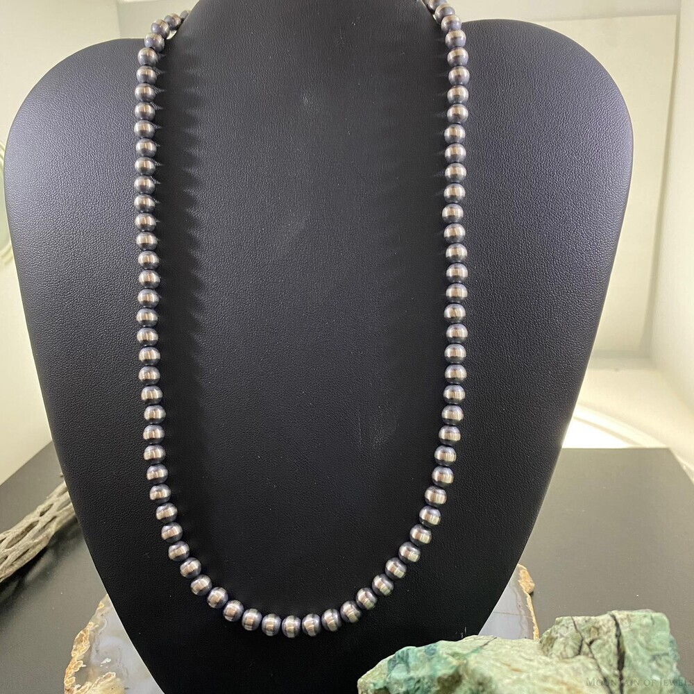 Navajo Pearl Beads 6 mm Sterling Silver Necklace Length 20" For Women